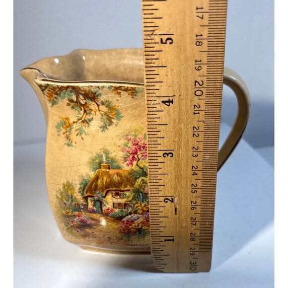 Falcon Ware Pitcher Creamer Vintage English Cottage Scene & Floral Crackle - Picture 8 of 9